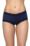 Hanky Panky Lace-trim Organic Cotton Boyshorts In Navy
