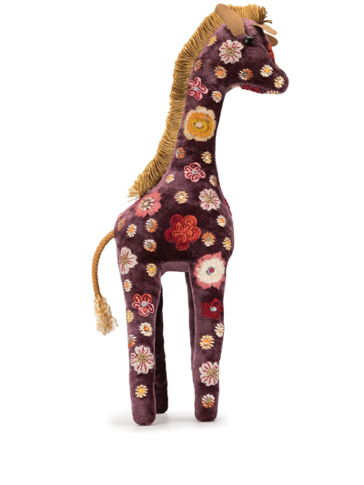 Anke Drechsel Floral Embroidered Giraffe In Purple