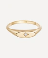Astley Clarke Celestial Orbit 18ct Yellow Gold-plated Vermeil Sterling Silver And White Sapphire Signet Ring In Gold