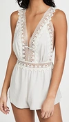 Flora Nikrooz Blythe Matte Charmeuse Romper With Lace In Light Gray