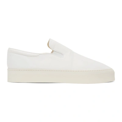 The Row White Leather Dean Slip-on Sneakers In Ivory - Ivory
