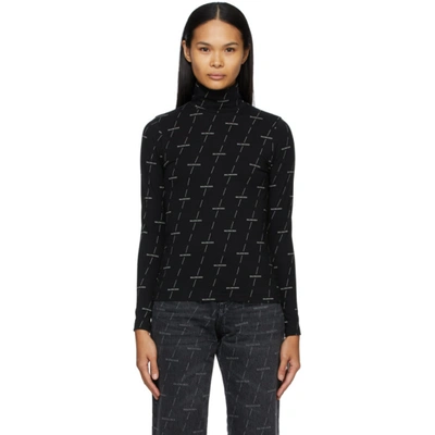 Balenciaga High-neck Logo-print Cotton-blend Jersey Top In Black