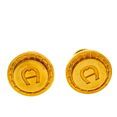 Pre-owned Aigner Logo Gold Tone Cufflinks