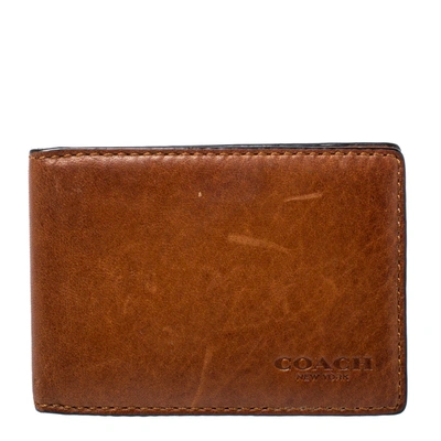 Pre-owned Coach Brown Leather Bifold Card Holder