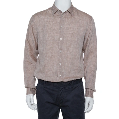 Pre-owned Armani Collezioni Brown Linen Shirt M