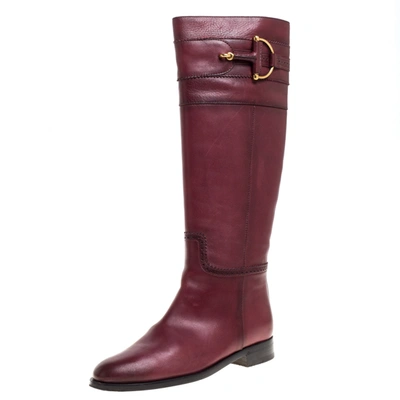 Pre-owned Gucci Red Leather Knee High Boots Size 37.5