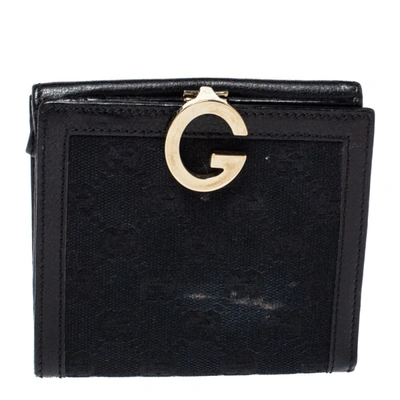 Pre-owned Gucci Black Gg Canvas And Leather G French Compact Wallet