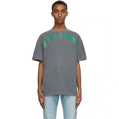 Palm Angels Logo-print Washed-finish T-shirt In Black,green