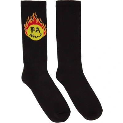 Palm Angels X Smiley Logo-intarsia Cotton-blend Socks In Black