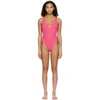 OFF-WHITE PINK LOGO TAPE ONE-PIECE SWIMSUIT