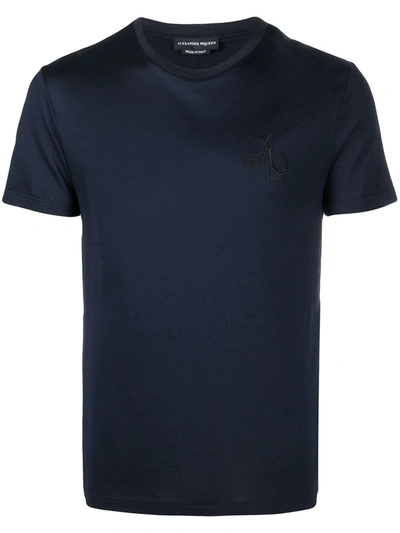 Alexander Mcqueen Logo Embroidered Crew Neck T-shirt In Blue