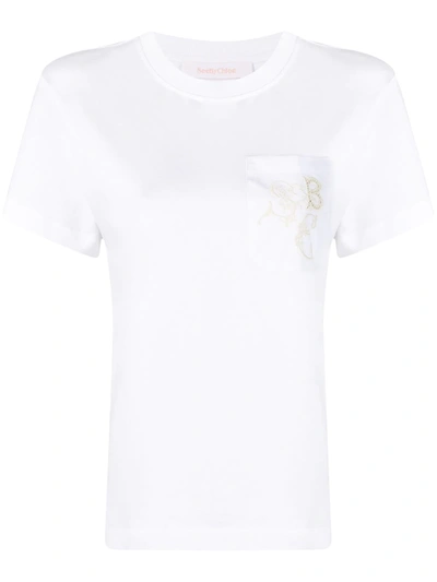 See By Chloé Embroidered Cotton-jersey T-shirt In White