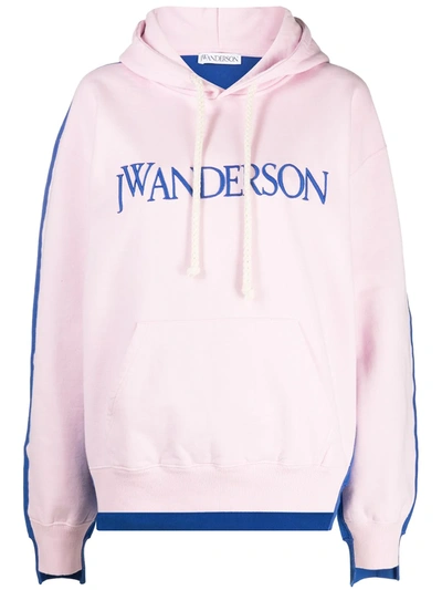 Jw Anderson Logo棉质平纹针织抓绒连帽卫衣 In Pink