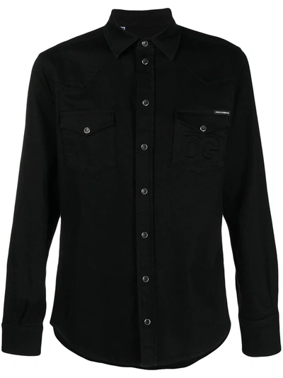 Dolce & Gabbana Logo-embossed Denim Shirt In Black