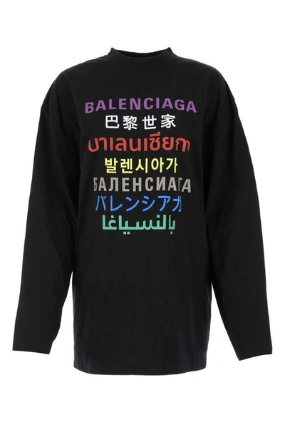 Balenciaga Languages Jacquard Wool Knit Sweater In Black