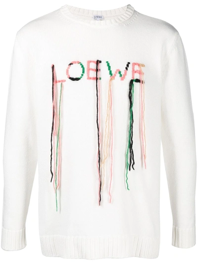 Loewe Fringed Logo-embroidered Jumper In White