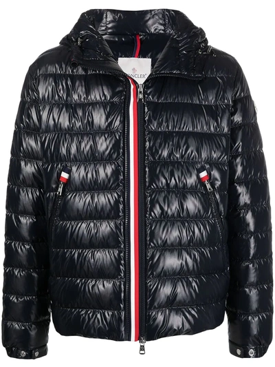 Moncler Men's Blesle Shiny Nylon Puffer Jacket W/ Stripes In Dark Blue