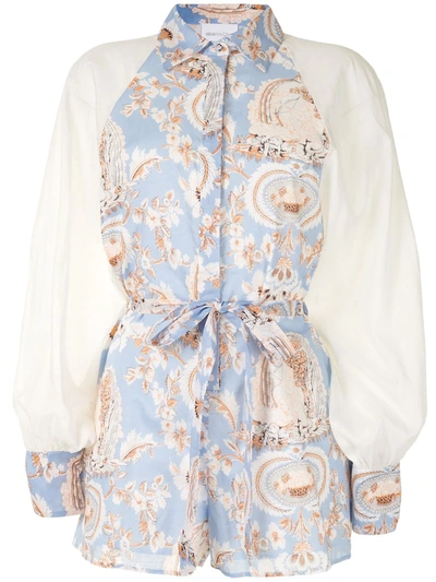 Alice Mccall Balloon-sleeved Floral-print Playsuit In Blue