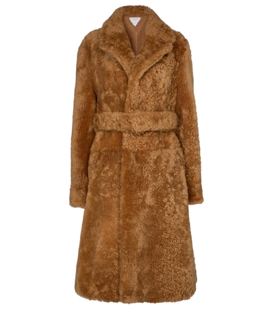 Bottega Veneta Teddy Shearling Belted Coat In Beige