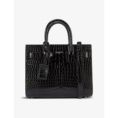 Saint Laurent Nano Sac De Jour Croc-embossed Leather Cross-body Bag In Black