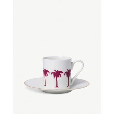 Alice Peto Palm Tree Cup And Saucer Set In White And Red