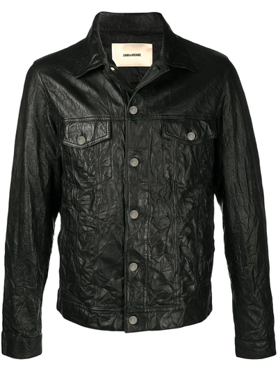 Zadig & Voltaire Base Crinkle Leather Blouson In Black