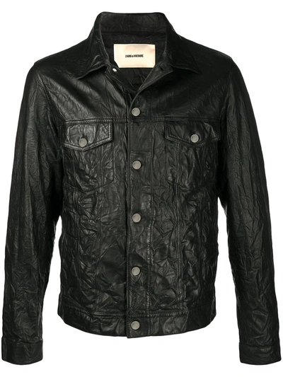 Zadig & Voltaire Base Crinkle Leather Blouson In Olivier