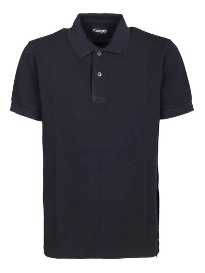 Tom Ford Logo Embroidery Cotton Polo Shirt In Blue