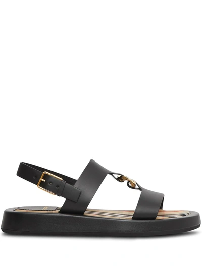 Burberry Buckingham Leather Slingback Sandals In Black