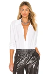 Norma Kamali Super Oversized Boyfriend Neck Shirt Bodysuit Snow White In White
