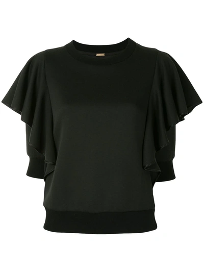 Adam Lippes Flounce-sleeve Luxe Jersey Sweatshirt In Black
