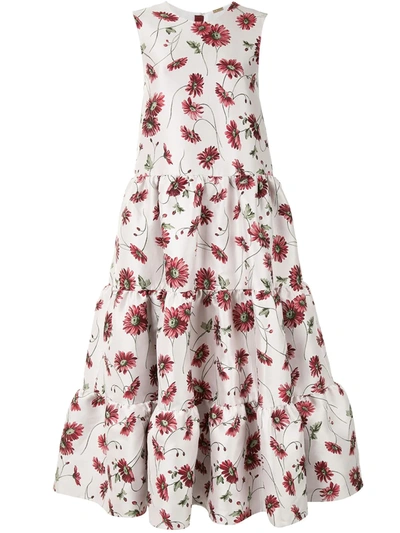 Adam Lippes Tiered Floral-print Satin-jacquard Midi Dress In White