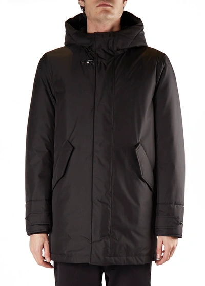 Fay Technical Fabric Parka Coat In Black