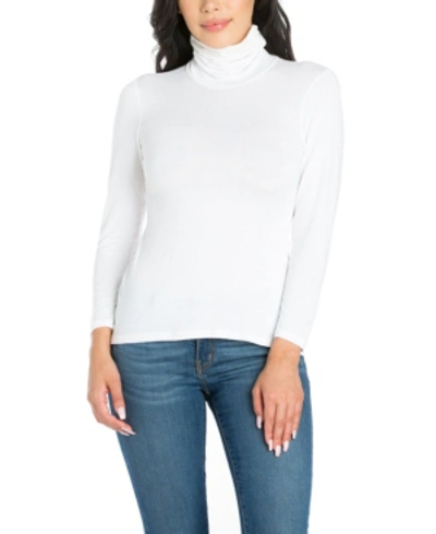 24seven Comfort Apparel Women's Classic Long Sleeve Turtleneck Top In White