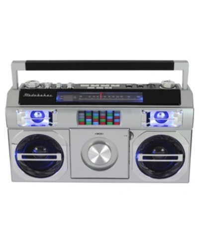 Studebaker Sb2145s 80's Retro Street Bluetooth Boombox With Fm Radio, Cd Player In Silver