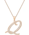 Macy's Diamond Accent Script 18" Initial Pendant Necklace In Silver Plate, Gold Plate & Rose Gold Plate In Q/rose Gold