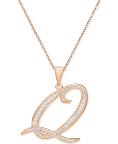 Macy's Diamond Accent Script 18" Initial Pendant Necklace In Silver Plate, Gold Plate & Rose Gold Plate In Q,rose Gold