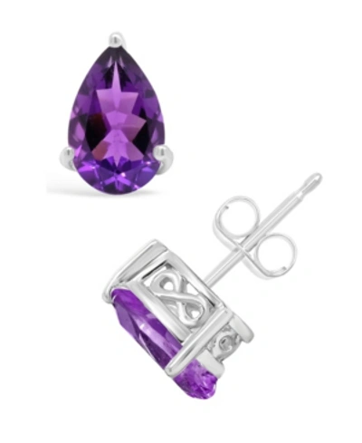 Macy's Pear-shape Gemstone Stud Earrings In Sterling Silver In Amethyst