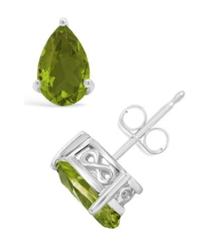 Macy's Pear-shape Gemstone Stud Earrings In Sterling Silver In Peridot