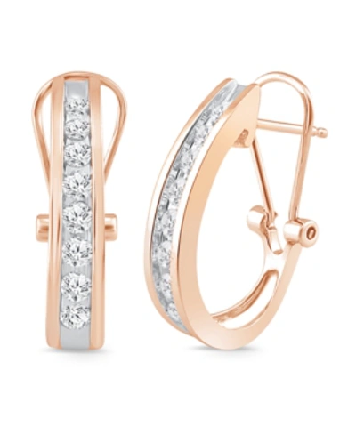 Macy's Diamond Channel-set J-hoop Earrings (1/2 Ct. T.w.) In 10k White ,yellow Or Rose Gold