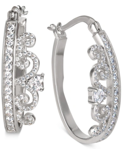 Disney Cubic Zirconia Small Tiara Hoop Earrings In Sterling Silver, 1"