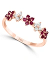 Macy's Ruby (3/8 Ct. T.w.) & Diamond (1/6 Ct. T.w.) Flower Band In 14k Rose Gold In Ruby