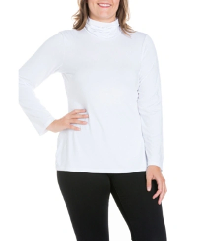 24seven Comfort Apparel Women's Plus Size Classic Turtleneck Top In White