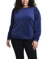 1.state Women's Plus Size Velour Puff Crewneck Top In Deep Sapphire