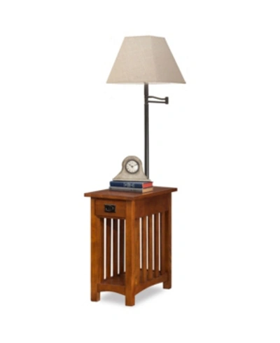 Leick Home Favorite Finds Mission Chairside Swing Arm Lamp Table With Burlap Shade In Brown