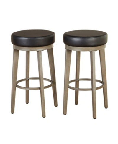 Buylateral Angelo Home Linden Leather Swivel Stool Set Of 2 In Black