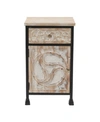 LUXEN HOME METAL FRAME AND CARVED WOOD 1-DOOR 1-DRAWER END TABLE WITH STORAGE