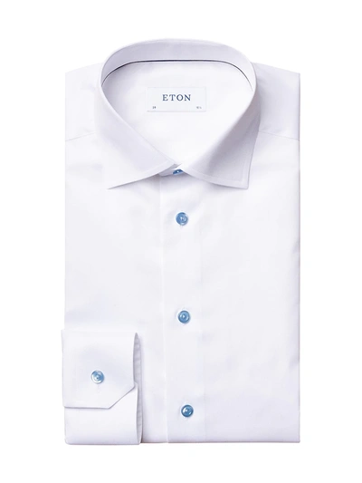 Eton Contemporary-fit Twill Dress Shirt With Blue Details In White