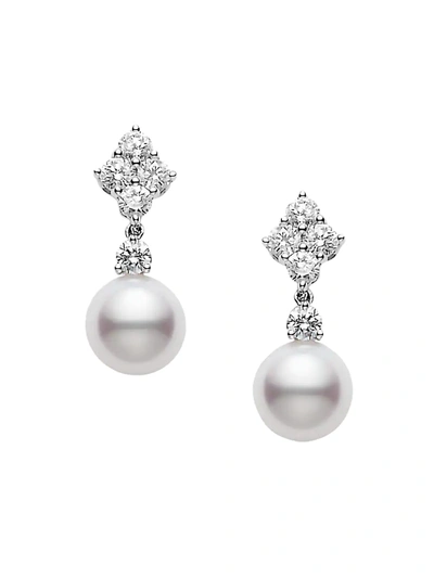 Mikimoto 7.5mm White Cultured Akoya Pearl, Diamond & 18k White Gold Drop Earrings