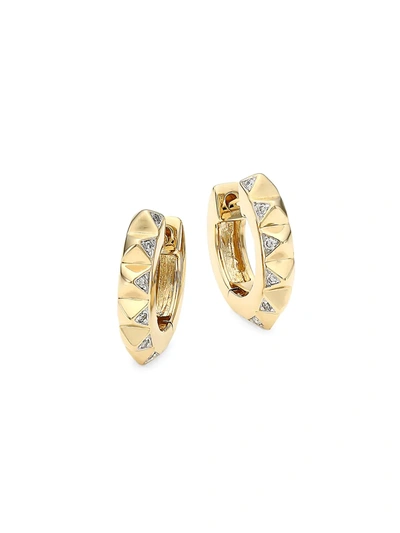 Sydney Evan Women's 14k Yellow Gold & Diamond Mini Pyramid Huggie Hoops